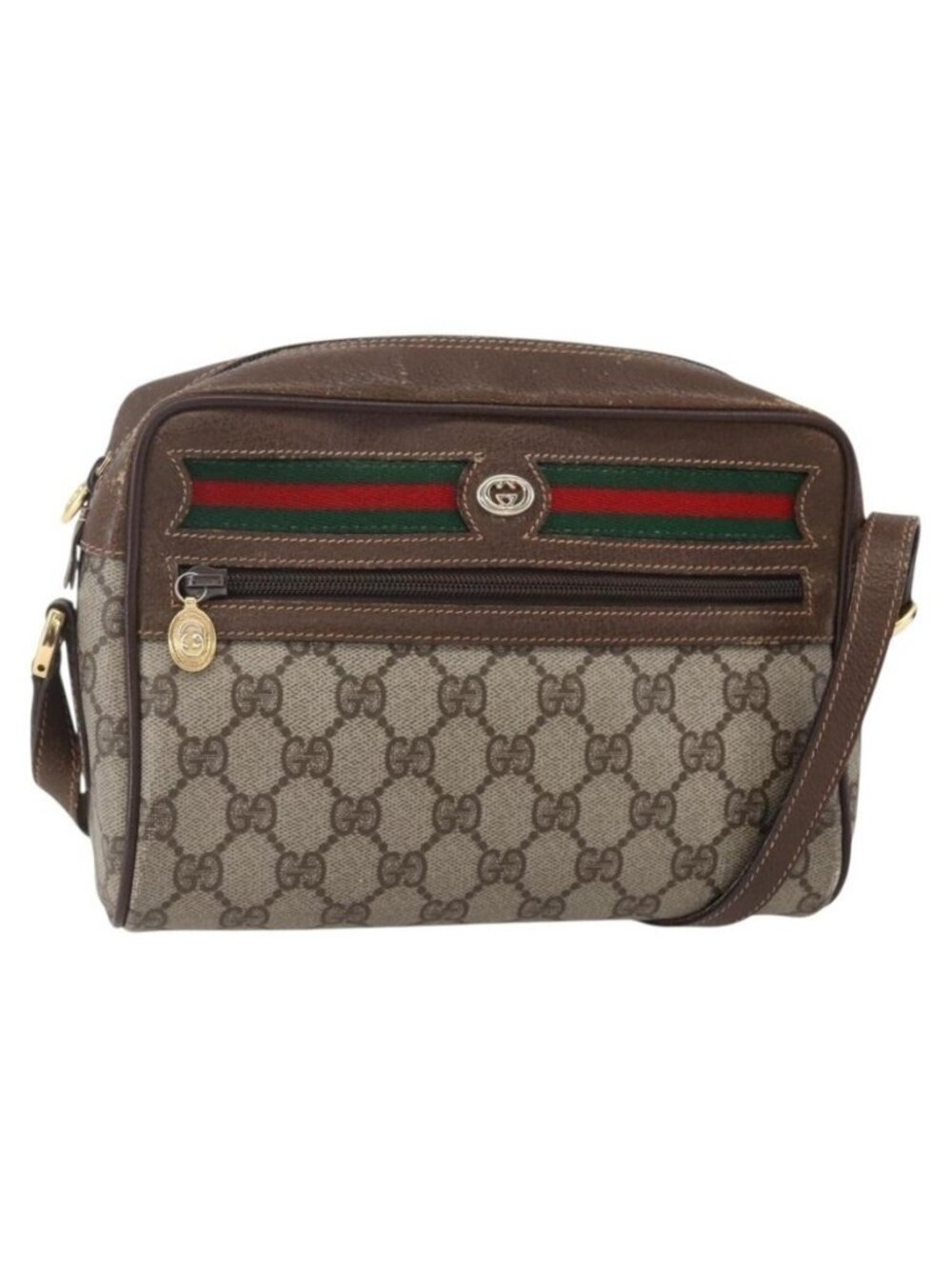 Authentic GUCCI GG Supreme Web Sherry Line Bag PVC Beige Gold 56 02 087